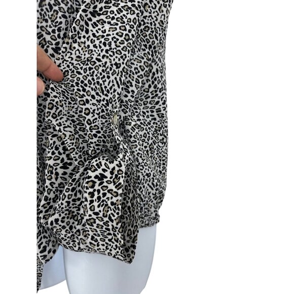 Chico's Leopard Print Button-Up Roll Tab Sleeve Tie Hem Blouse Womens Sz 1 US M - Picture 9 of 14